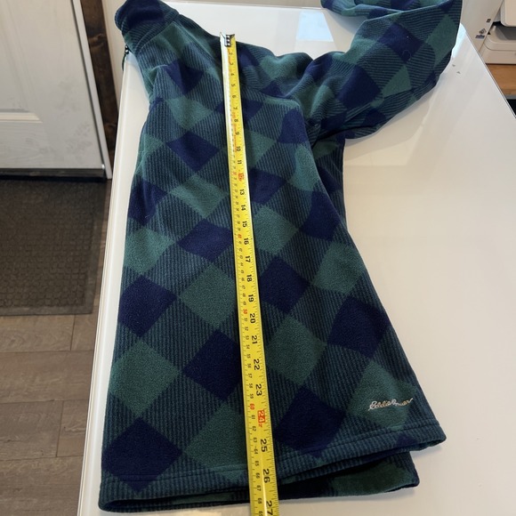 Eddie Bauer Fleece Sweater Womens XL Blue Green Plaid Long Sleeve 1/4 Zip - Picture 5 of 6